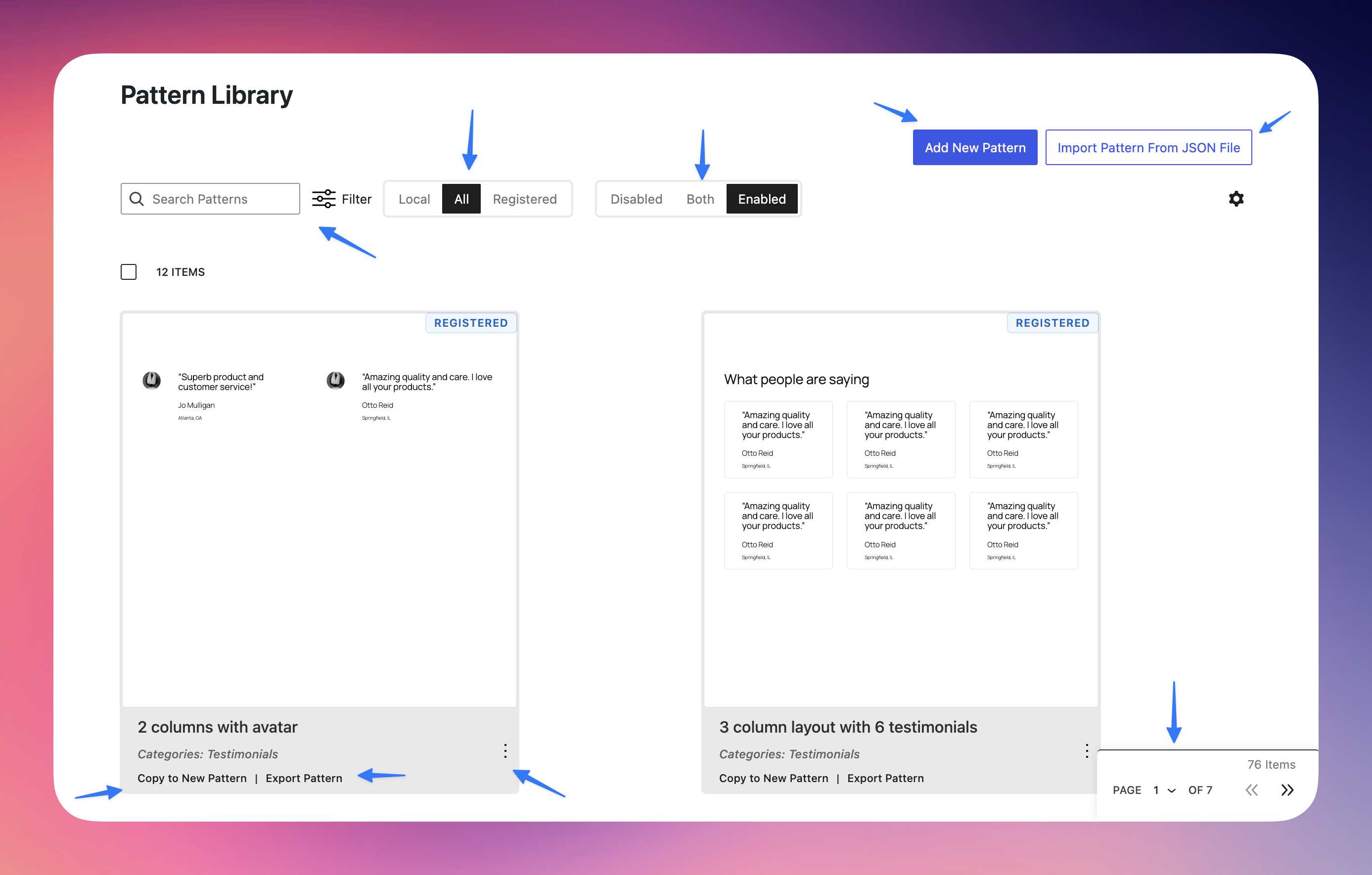Wide View of the Patterns Screen